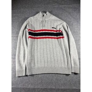 South Pole Mens Quarter Zip Sweater Gray Red Black Stripe Ribbed Knit XL